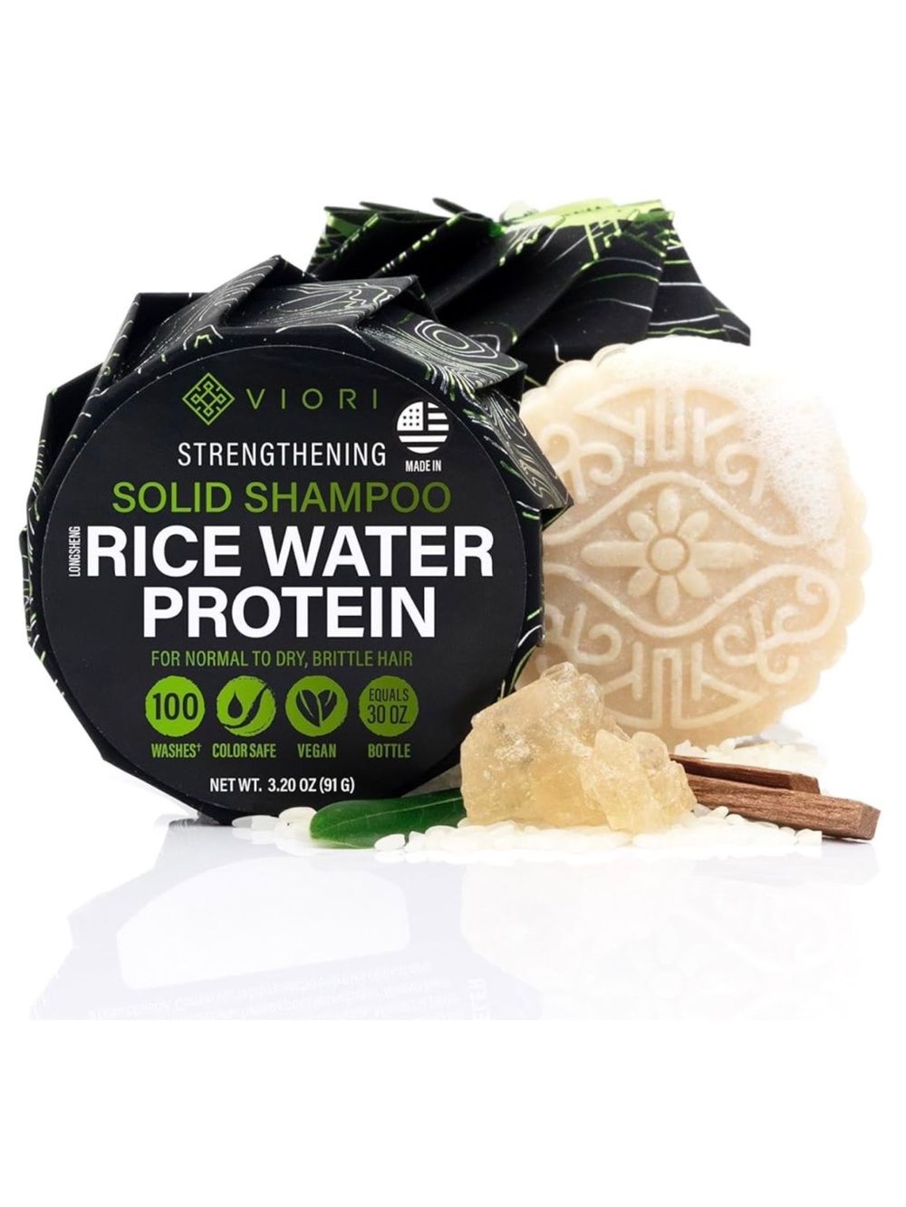💥 Viori Rice Water Protein Strengthening Solid Shampoo in Hidden Waterfall